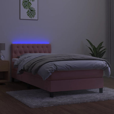 vidaXL Boxspringbett mit Matratze & LED Rosa 90x190 cm Samt