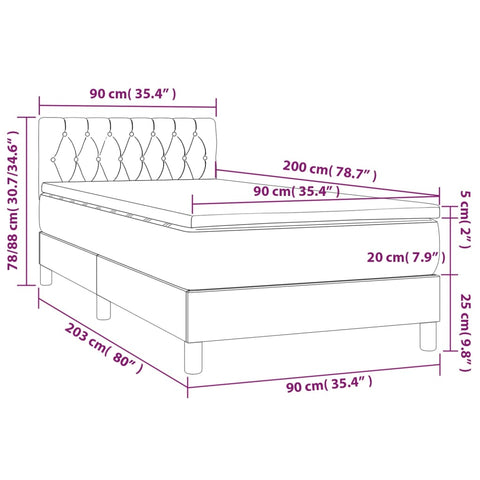 vidaXL Boxspringbett mit Matratze & LED Dunkelgrau 90x200 cm Samt