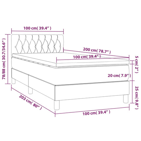 vidaXL Boxspringbett mit Matratze & LED Dunkelgrün 100x200 cm Samt