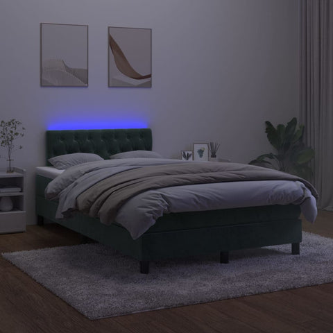 vidaXL Boxspringbett mit Matratze & LED Dunkelgrün 120x200 cm Samt