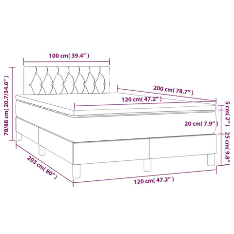 vidaXL Boxspringbett mit Matratze & LED Dunkelgrün 120x200 cm Samt