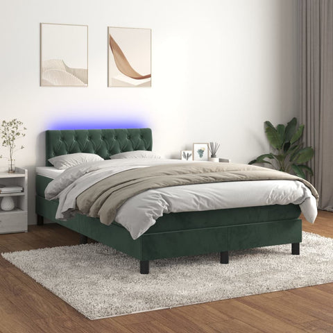 vidaXL Boxspringbett mit Matratze & LED Dunkelgrün 120x200 cm Samt