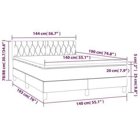 vidaXL Boxspringbett mit Matratze & LED Hellgrau 140x190 cm Samt