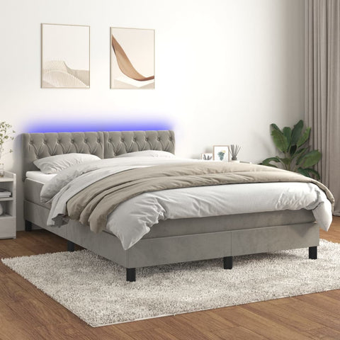 vidaXL Boxspringbett mit Matratze & LED Hellgrau 140x190 cm Samt