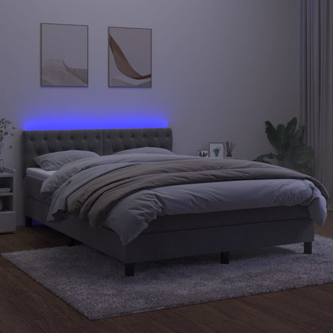 vidaXL Boxspringbett mit Matratze & LED Hellgrau 140x200 cm Samt