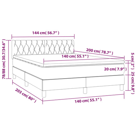 vidaXL Boxspringbett mit Matratze & LED Hellgrau 140x200 cm Samt