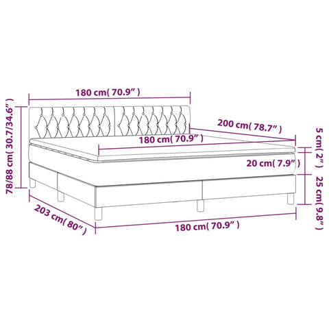 vidaXL Boxspringbett mit Matratze & LED Dunkelgrün 180x200 cm Samt