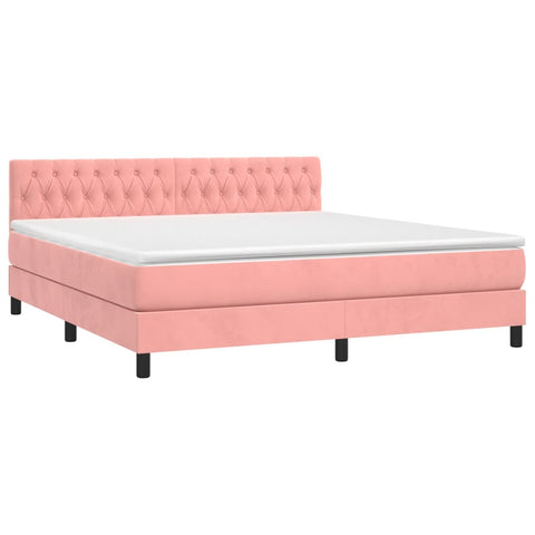 vidaXL Boxspringbett mit Matratze & LED Rosa 180x200 cm Samt