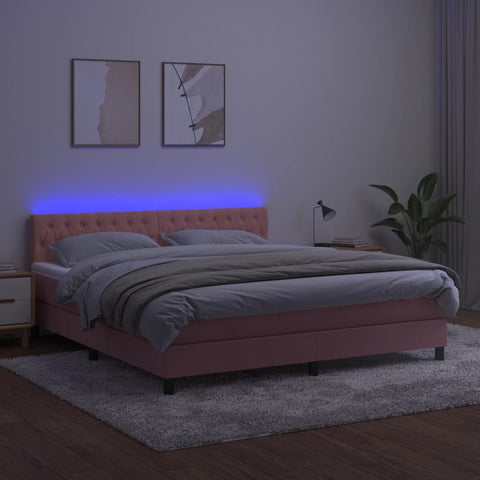 vidaXL Boxspringbett mit Matratze & LED Rosa 180x200 cm Samt