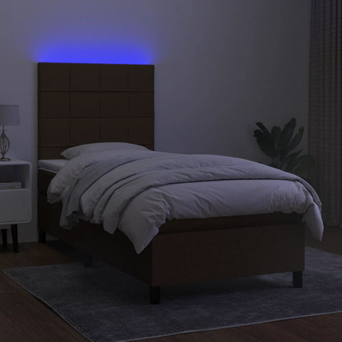 vidaXL Boxspringbett mit Matratze & LED Dunkelbraun 90x190 cm Stoff