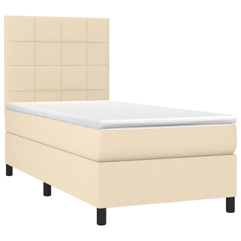 vidaXL Boxspringbett mit Matratze & LED Creme 90x190 cm Stoff