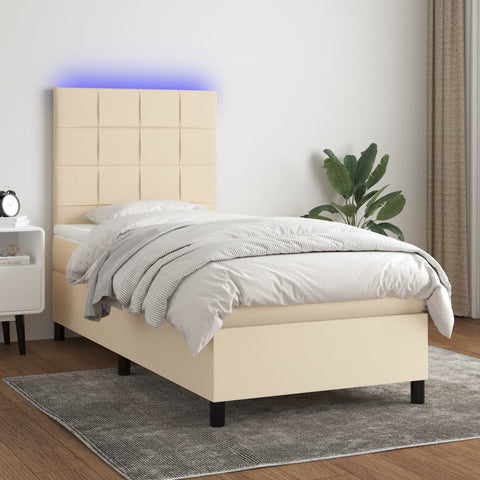 vidaXL Boxspringbett mit Matratze & LED Creme 90x190 cm Stoff