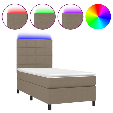 vidaXL Boxspringbett mit Matratze & LED Taupe 90x200 cm Stoff