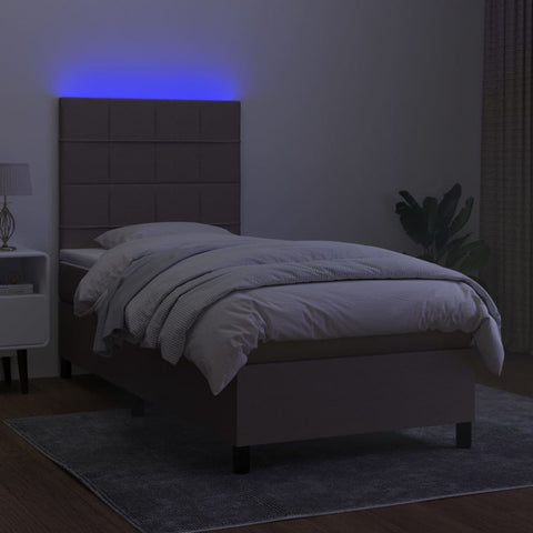 vidaXL Boxspringbett mit Matratze & LED Taupe 90x200 cm Stoff