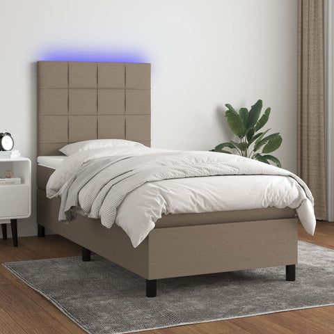 vidaXL Boxspringbett mit Matratze & LED Taupe 90x200 cm Stoff