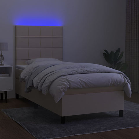 vidaXL Boxspringbett mit Matratze & LED Creme 90x200 cm Stoff