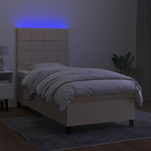 vidaXL Boxspringbett mit Matratze & LED Creme 100x200 cm Stoff