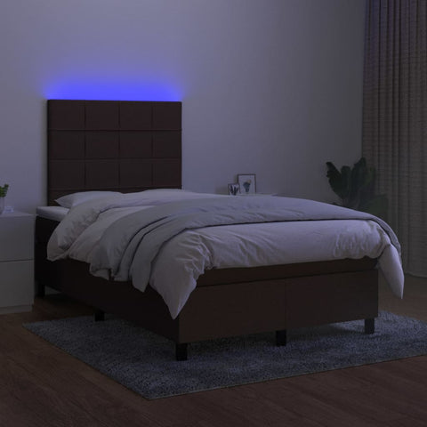 vidaXL Boxspringbett mit Matratze & LED Dunkelbraun 120x200 cm Stoff