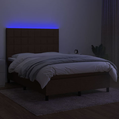 vidaXL Boxspringbett mit Matratze & LED Dunkelbraun 140x190 cm Stoff