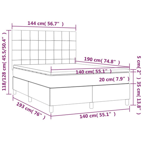 vidaXL Boxspringbett mit Matratze & LED Dunkelbraun 140x190 cm Stoff