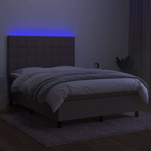 vidaXL Boxspringbett mit Matratze & LED Taupe 140x190 cm Stoff