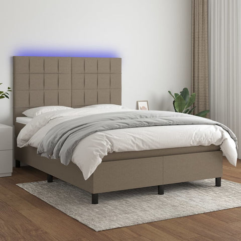 vidaXL Boxspringbett mit Matratze & LED Taupe 140x190 cm Stoff