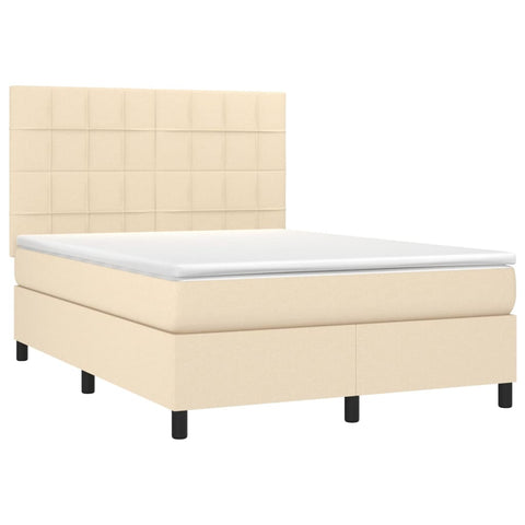 vidaXL Boxspringbett mit Matratze & LED Creme 140x190 cm Stoff