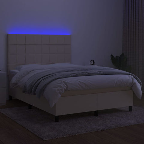 vidaXL Boxspringbett mit Matratze & LED Creme 140x190 cm Stoff