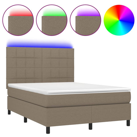 vidaXL Boxspringbett mit Matratze & LED Taupe 140x200 cm Stoff