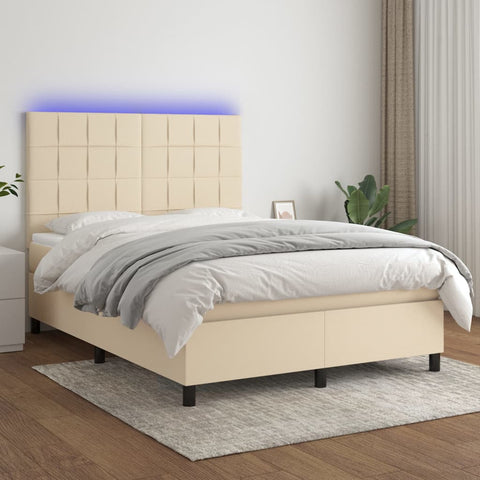 vidaXL Boxspringbett mit Matratze & LED Creme 140x200 cm Stoff