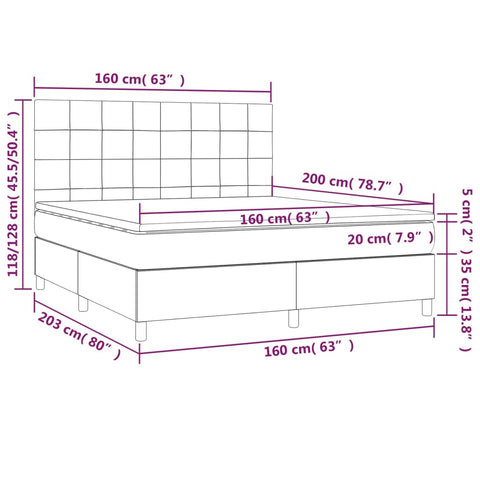 vidaXL Boxspringbett mit Matratze & LED Dunkelgrau 160x200 cm Stoff