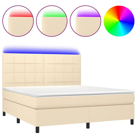 vidaXL Boxspringbett mit Matratze & LED Creme 160x200 cm Stoff