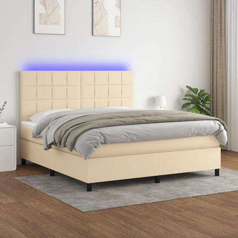 vidaXL Boxspringbett mit Matratze & LED Creme 160x200 cm Stoff