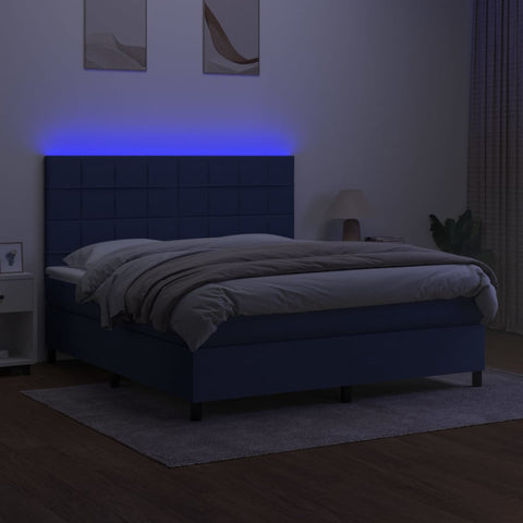 vidaXL Boxspringbett mit Matratze & LED Blau 160x200 cm Stoff