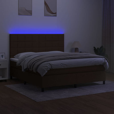 vidaXL Boxspringbett mit Matratze & LED Dunkelbraun 180x200 cm Stoff