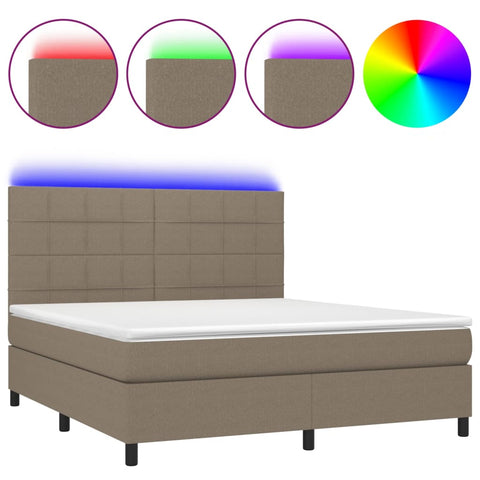 vidaXL Boxspringbett mit Matratze & LED Taupe 180x200 cm Stoff