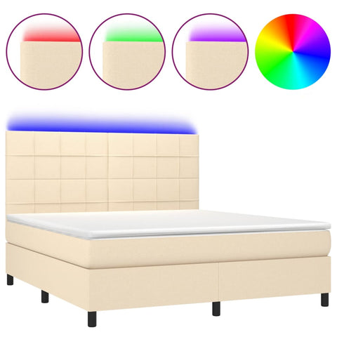 vidaXL Boxspringbett mit Matratze & LED Creme 180x200 cm Stoff