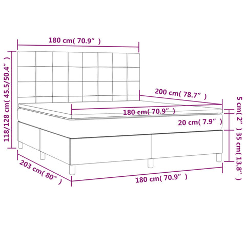 vidaXL Boxspringbett mit Matratze & LED Creme 180x200 cm Stoff