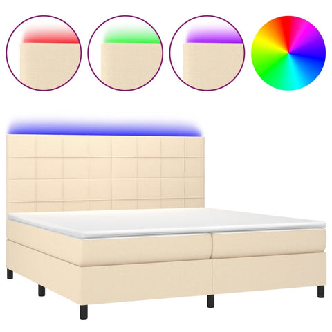 vidaXL Boxspringbett mit Matratze & LED Creme 200x200 cm Stoff