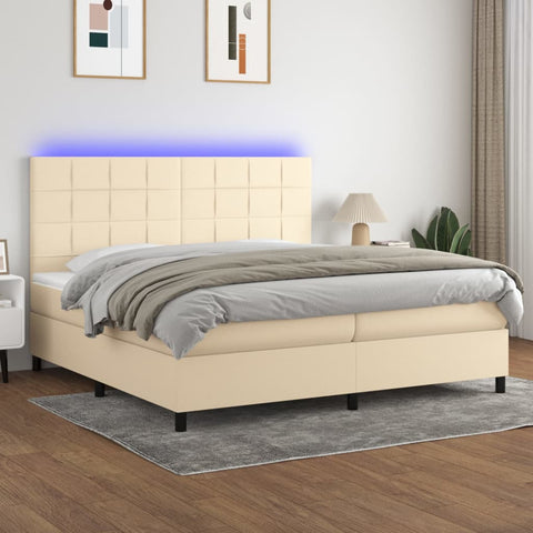 vidaXL Boxspringbett mit Matratze & LED Creme 200x200 cm Stoff