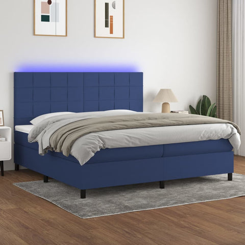 vidaXL Boxspringbett mit Matratze & LED Blau 200x200 cm Stoff