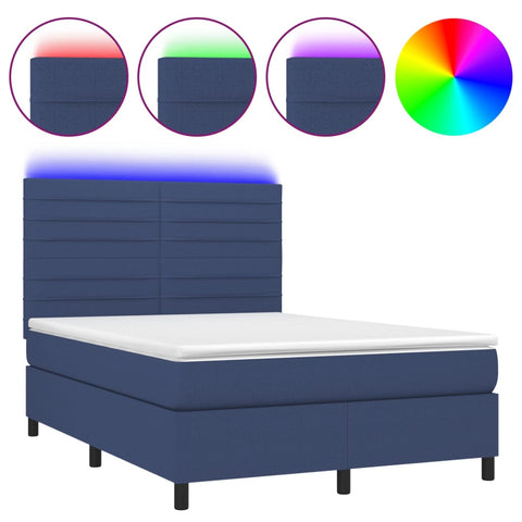 vidaXL Boxspringbett mit Matratze & LED Blau 140x190 cm Stoff