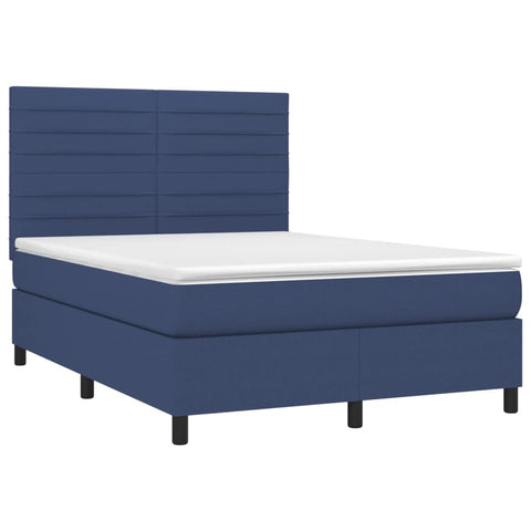 vidaXL Boxspringbett mit Matratze & LED Blau 140x190 cm Stoff