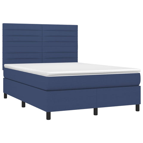 vidaXL Boxspringbett mit Matratze & LED Blau 140x200 cm Stoff