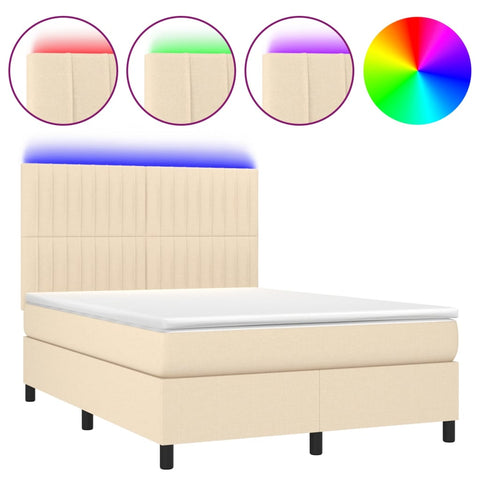 vidaXL Boxspringbett mit Matratze & LED Creme 140x190 cm Stoff