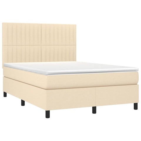 vidaXL Boxspringbett mit Matratze & LED Creme 140x190 cm Stoff