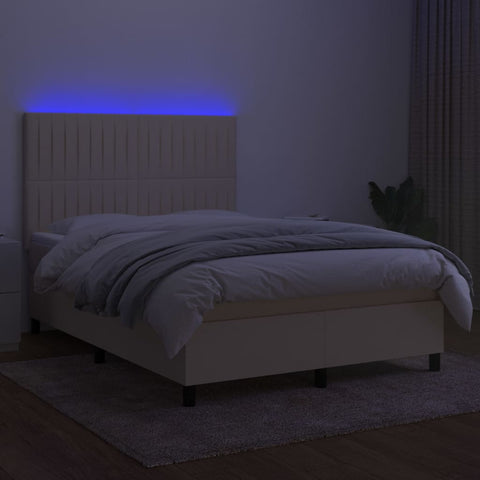 vidaXL Boxspringbett mit Matratze & LED Creme 140x190 cm Stoff