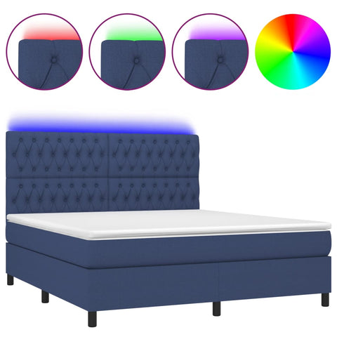 vidaXL Boxspringbett mit Matratze & LED Blau 160x200 cm Stoff