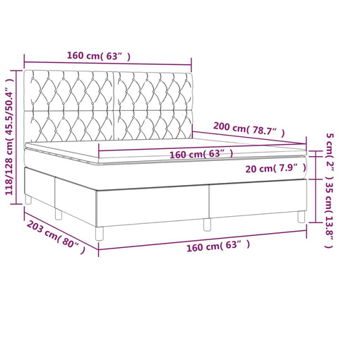 vidaXL Boxspringbett mit Matratze & LED Blau 160x200 cm Stoff