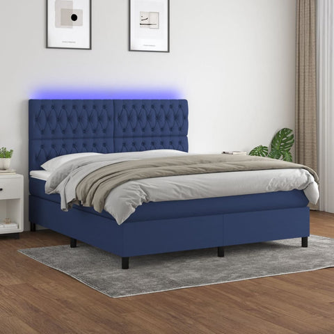 vidaXL Boxspringbett mit Matratze & LED Blau 160x200 cm Stoff